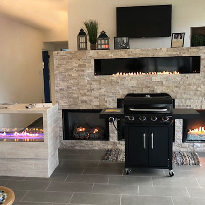 Thermotane showroom with a grill and fireplaces