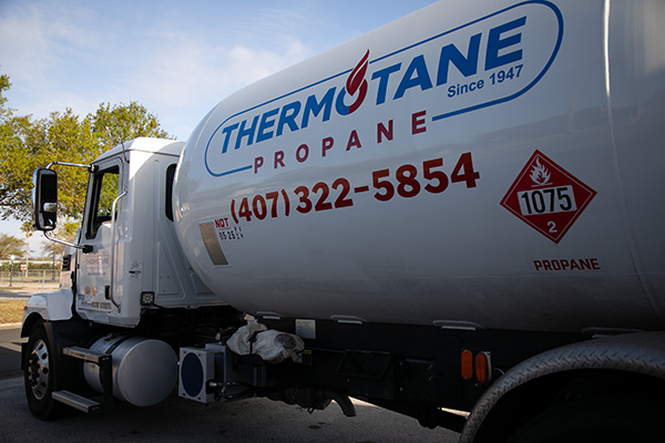 Back view of Thermotane propane truck