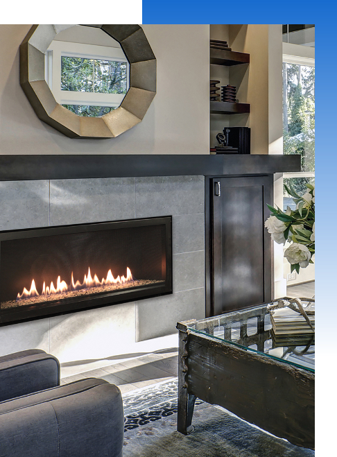 A modern living room fireplace