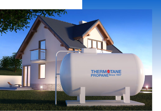 a Thermotane propane tank behind a house